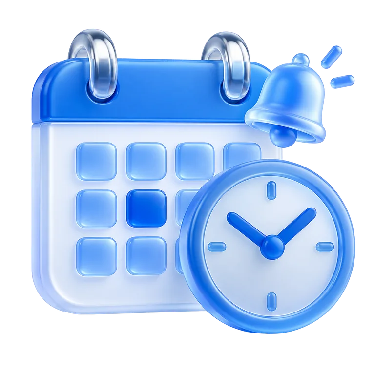 Calendar with a clock and alert bell