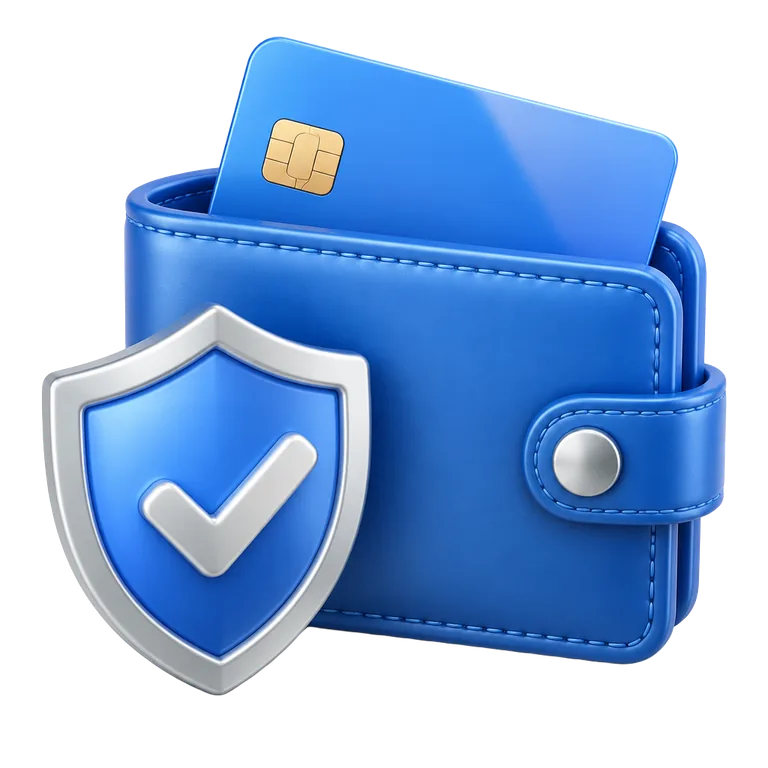 Wallet and card protected by a security shield
