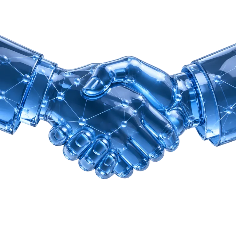 Glass handshake with network lines