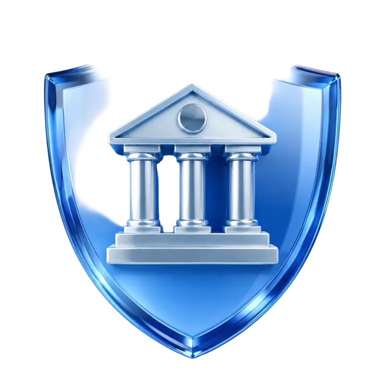 Shield with a classic financial building